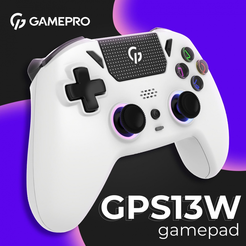 Геймпад бездротовий GamePro GPS13W BT 5.3/USB (PC/iOS/Android/PS3/PS4) RGB white