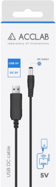 Кабель живлення Acclab USB to DC 5,5х2,1 мм 5V 1,5A (1283126552816) 1 м чорний 
