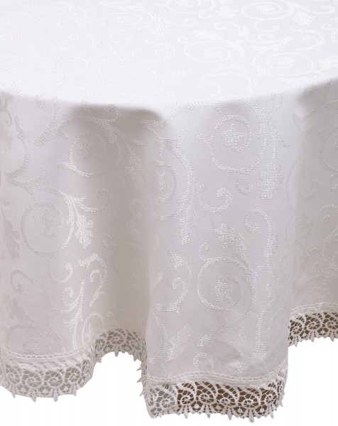 Скатерть с гипюром KDK d160 кремовый Karna 