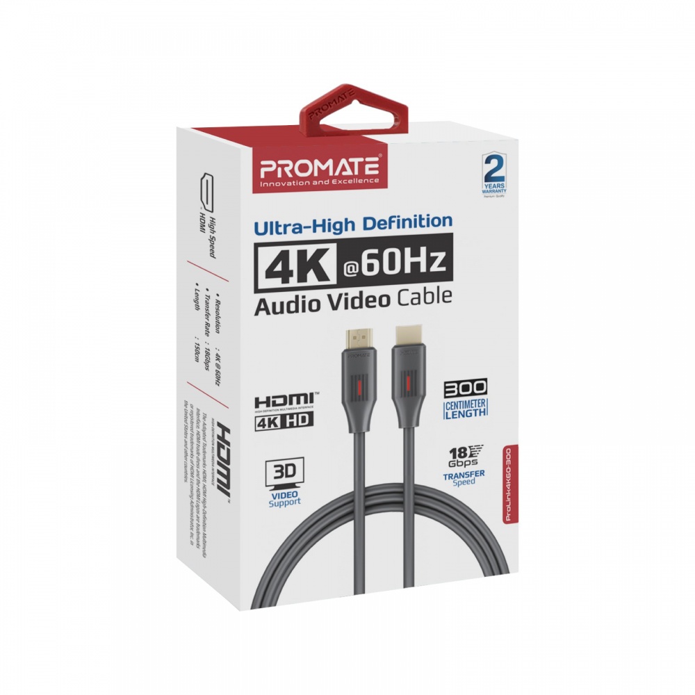 Кабель Promate ProLink4K60-300 HDMI to HDMI v2.0 UHD HDR 3.0 м Black 3 м (prolink4k60-300)