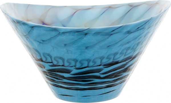 Фруктовниця Yalos Murano BELUS 18 см бірюзова з чорними нитками та перламутровим ефектом 
