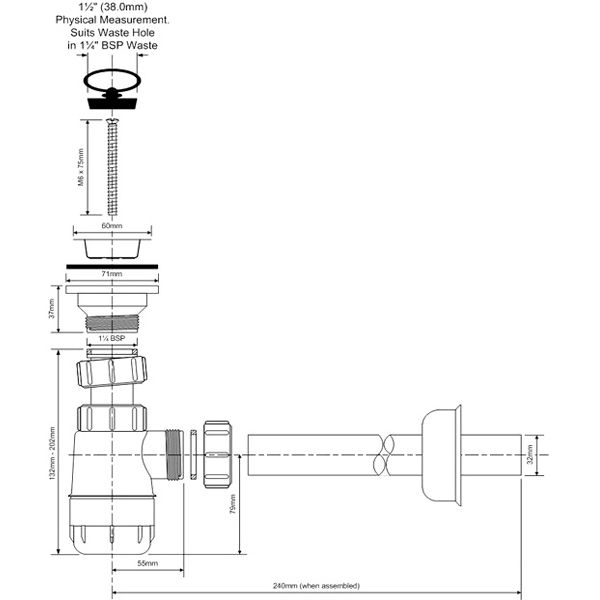 Сифон для умывальника McAlpine низкий 1.1 / 4 