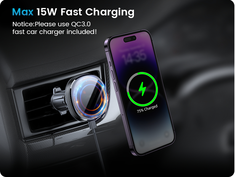 Тримач магнітний + Безпровідний зарядний пристрій для MagSafe Auto Assistance ProlIne AP-MS11 чорний