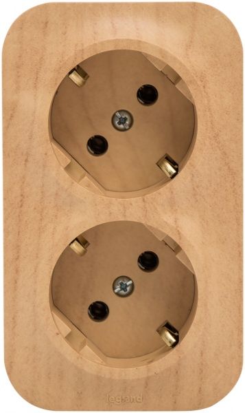 Розетка подвійна із заземленням Legrand Quteo 2X2К+З без шторок дерево світле 782273