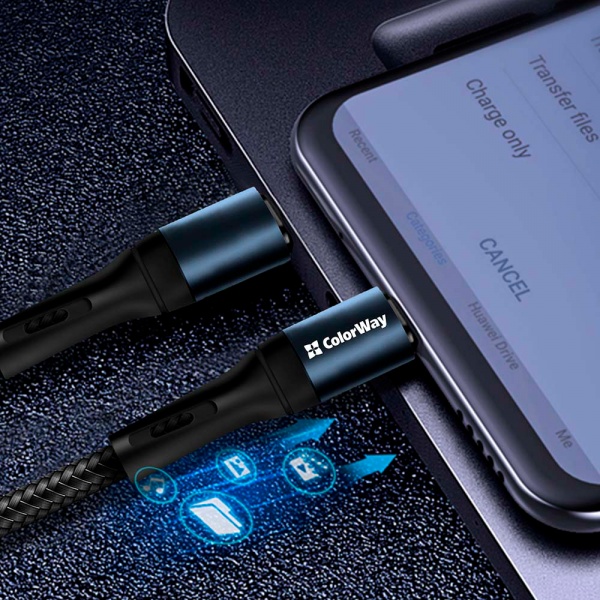 Кабель ColorWay USB - Apple Lightning (nylon) 2.4 А 1 м чорний (CW-CBUL045-BK) 