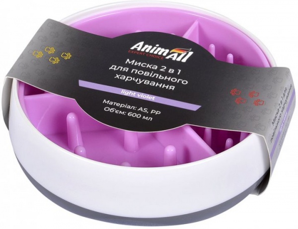 Миска AnimAll 0235 2в1 для медленного питания 600 мл светло-фиолетовая (6914068020235)