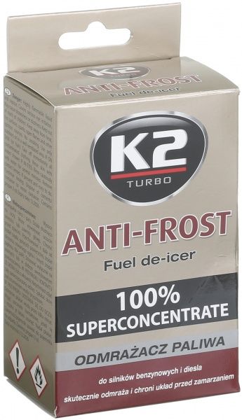 Присадка K2 засіб для видалення води та разморожувач палива TURBO ANTI FROST 50 мл