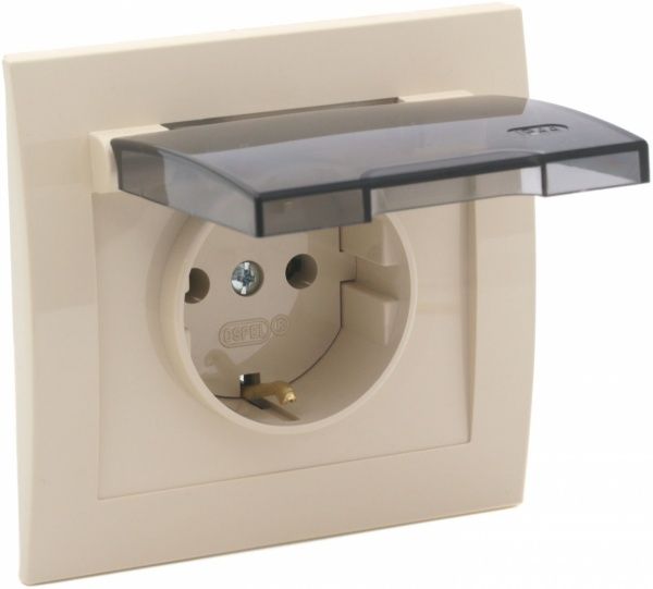 Розетка із заземленням Ospel Kier 16 А 250 В без шторок з кришкою кремовий GPH-1WS/01/d