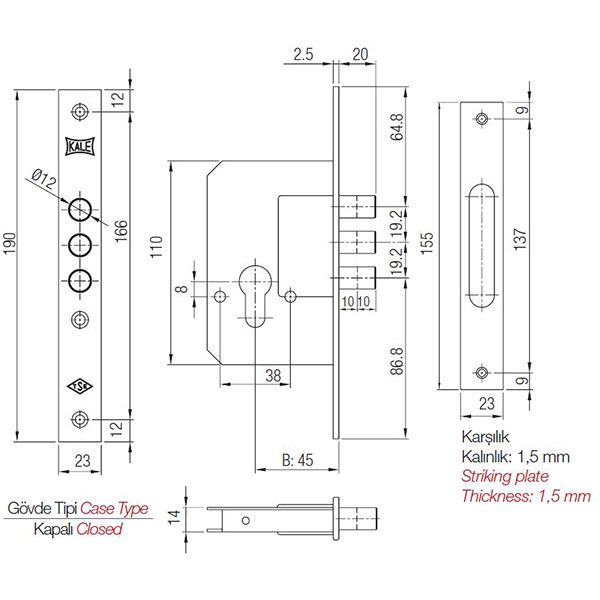 Дверний замок вхідний Kale 189-ЗМ 41774 нікель