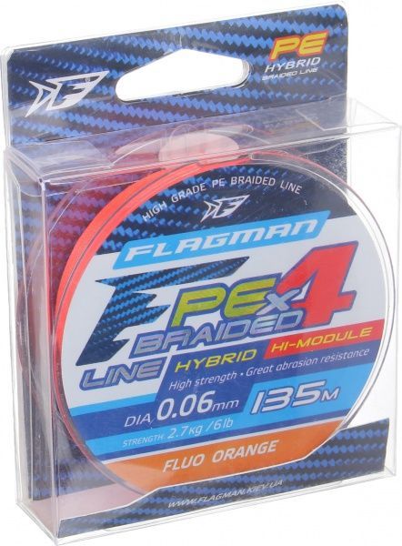 Шнур Flagman PE Hybrid F4 FluoOrange 135м 0,06мм 2,7кг
