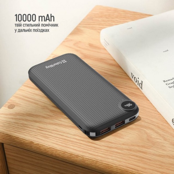Внешний аккумулятор (Powerbank) ColorWay LCD USB QC3.0 + USB-C PD 22.5W 10000 mAh black (CW-PB100LPI3BK-PDD) 