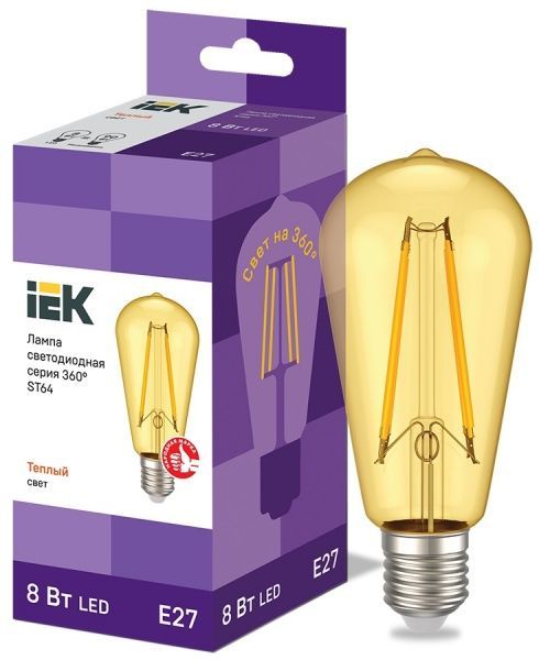 Лампа світлодіодна IEK FIL Gold ST64 8 Вт E27 2700 К 220 В жовта 