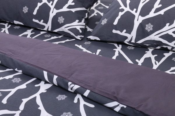 Комплект постільної білизни Гілочка 2 євро сірий із малюнком Rigel 