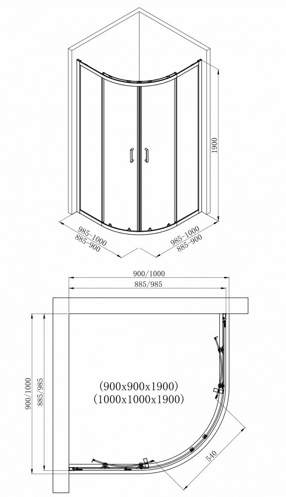 Душова кабіна Imprese VALTICE New 90*90*190см, розсувні, профіль чорний мат, скло прозоре