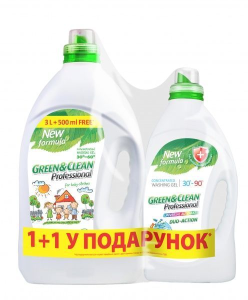 Гель для машинного та ручного прання Green&Clean дитячого одягу Professional 3 л + гель для прання кольорового і білог