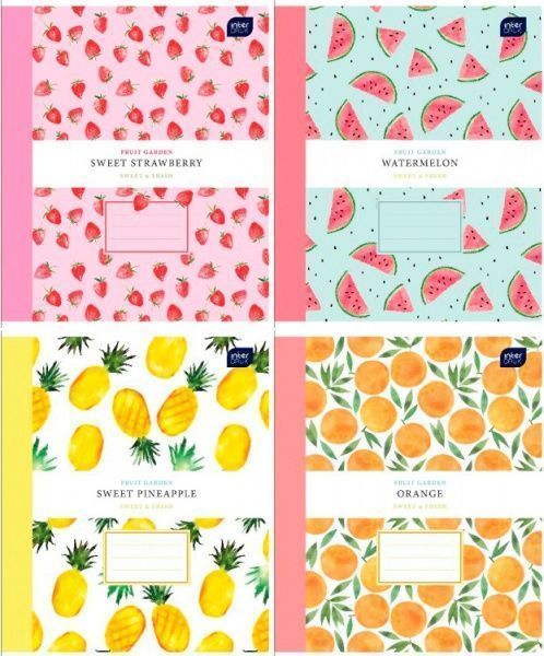 Зошит шкільний 12 аркушів у клітинку Fruit garden в асортименті InterDRUK