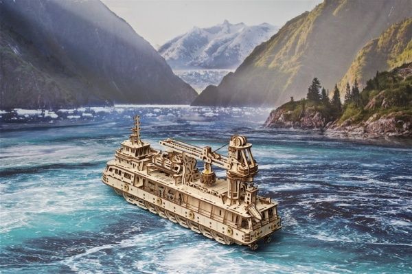 Деревянный 3D-конструктор UGEARS Научно-исследовательское судно