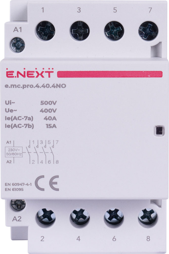 Контактор E.NEXT e.mc.pro.4.40.4NO, 4р, 40А, 4NO, 220В p005207