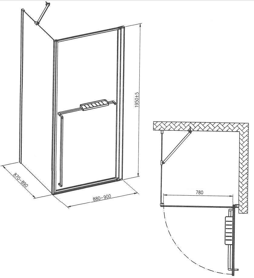 Душевое ограждение EGO квадратное PURE BLACK 90х90х195 см