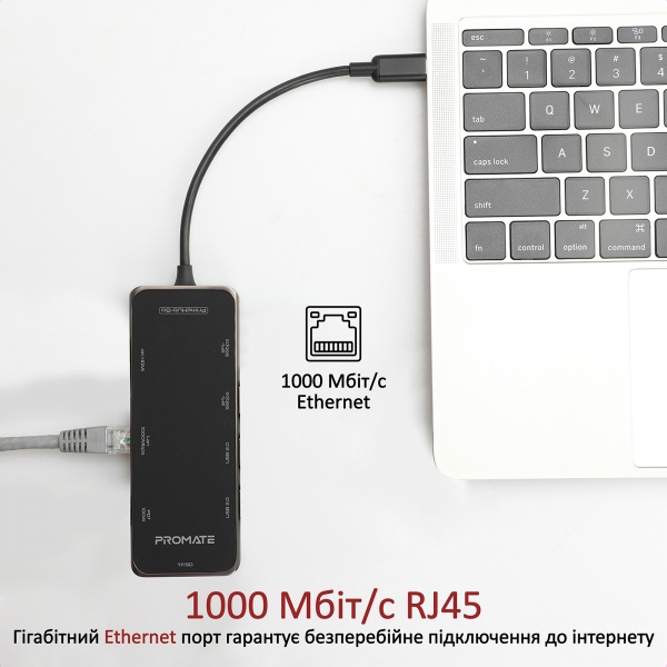USB-хаб Promate PrimeHub-Go 9-в-1 USB-C PD/HDMI/2xUSB 3.0/2xUSB 2.0/RJ45/SD/MicroSD