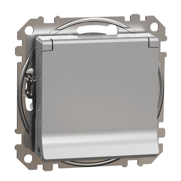 Розетка силовая с заземлением Schneider Electric Sedna Design со шторками с крышкой алюминий SDD113024