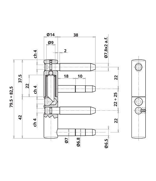 Петля Otlav 4-х штыревая 495d16 d16x80x52x16мм желтый цинк универсальная 1 шт.