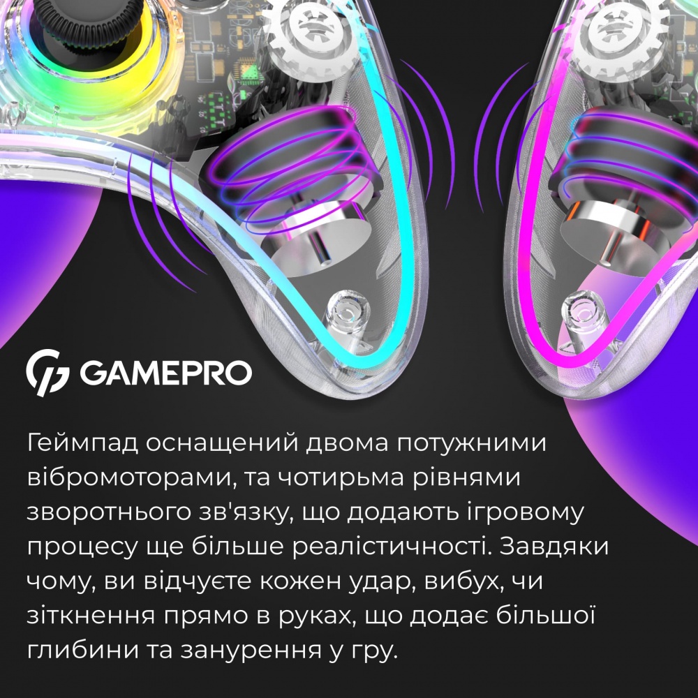 Геймпад беспроводной GamePro GPX13T 2.4G/BT 5.1/USB (Switch/PC/iOS/Android) RGB transparent