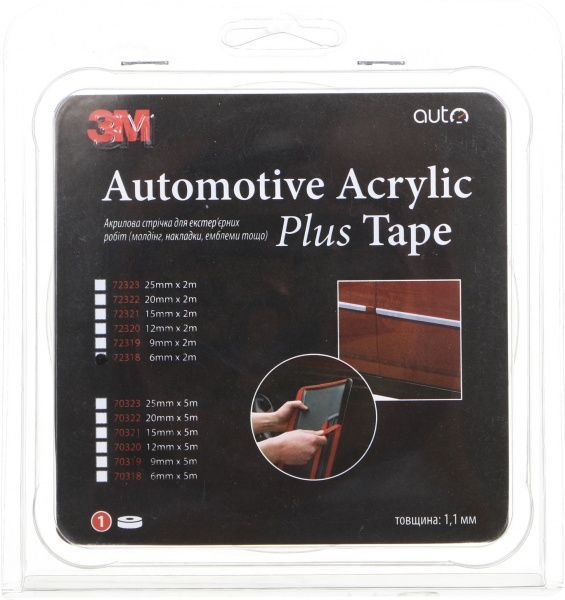 Стрічка автомобільна 3M VHB для монтажу молдингів 6x1,1 мм 2 м чорний
