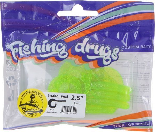 Приманки для ловли рыбы Снейк Твист 64 мм 8 шт. шартрез