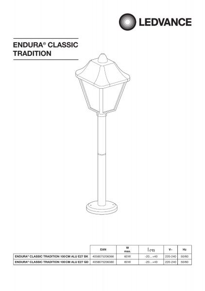 Столб Ledvance E27 IP44 бронзовый Endura Classic Stand 100 Gold 