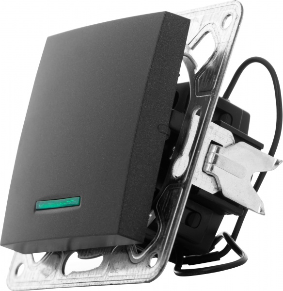 Выключатель одноклавишный LXL Tesla TLXL3501A с подсветкой графит 3501A graphite