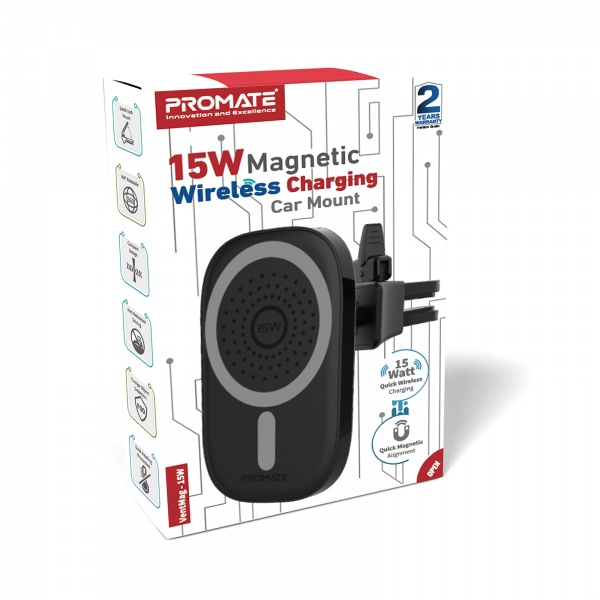 Автомобильное зарядное устройство Promate VentMag-15W Black 