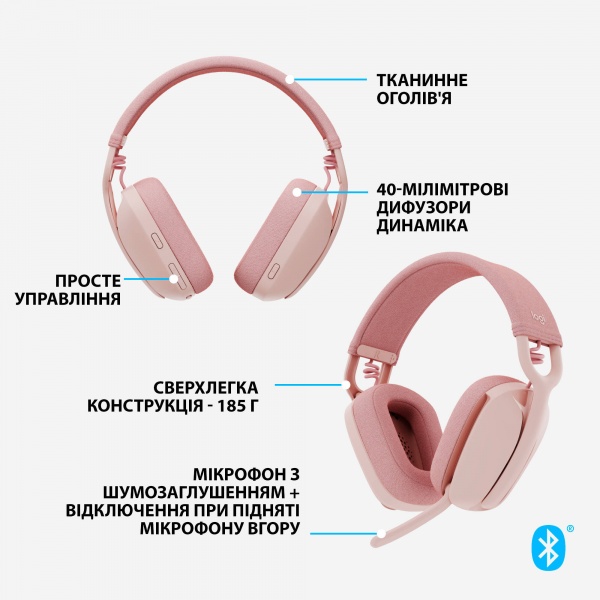Наушники беспроводные Logitech Zone Vibe 100 rose (981-001224) 