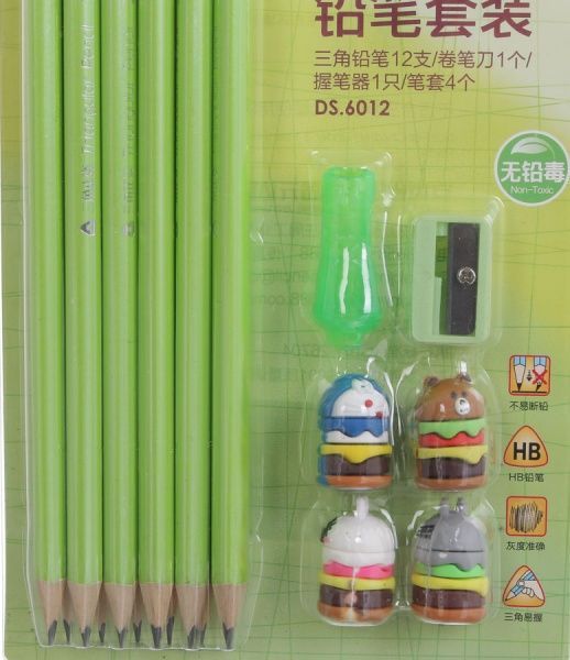 Набір олівців чорнографітних стругачка та гумка для олівця