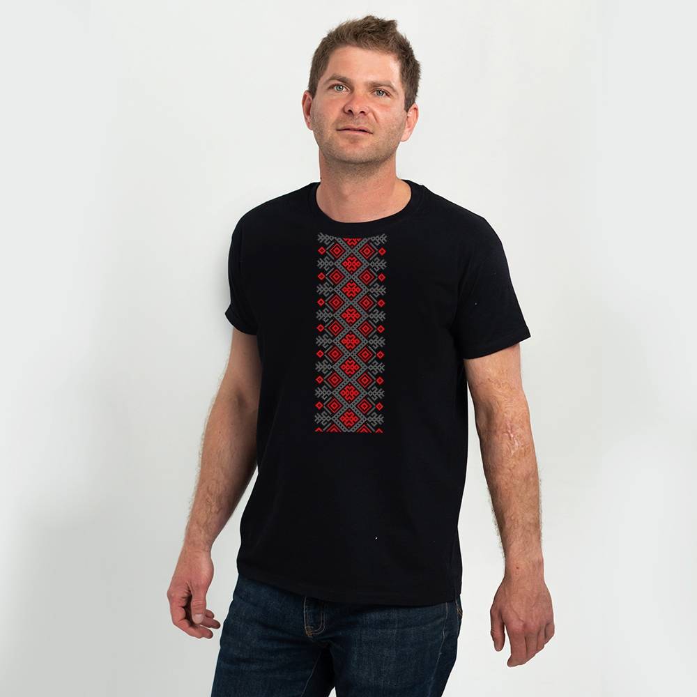 Футболка чоловіча Sol's Regent Вишиванка орнамент вертикально р.L чорний