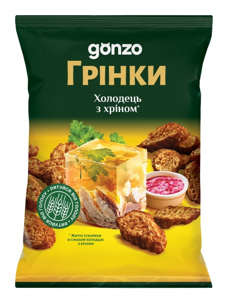 Житні сухарики GONZO зі смаком холодцю з хріном 50 г