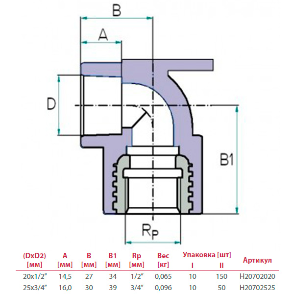 Коліно монтажне для ПП труб Hi-Therm 25x3/4