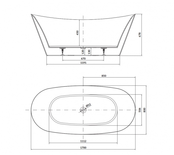 Ванна акрилова Cersanit INVERTO OVAL 170x80 см