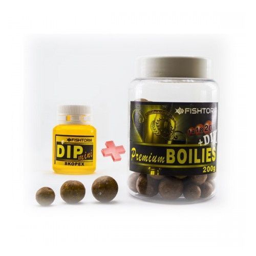 Бойли Fishtoria насадочні Premium Boilies 14.18.20мм + DIP 20мл слива/ персик 200 г — фото 1