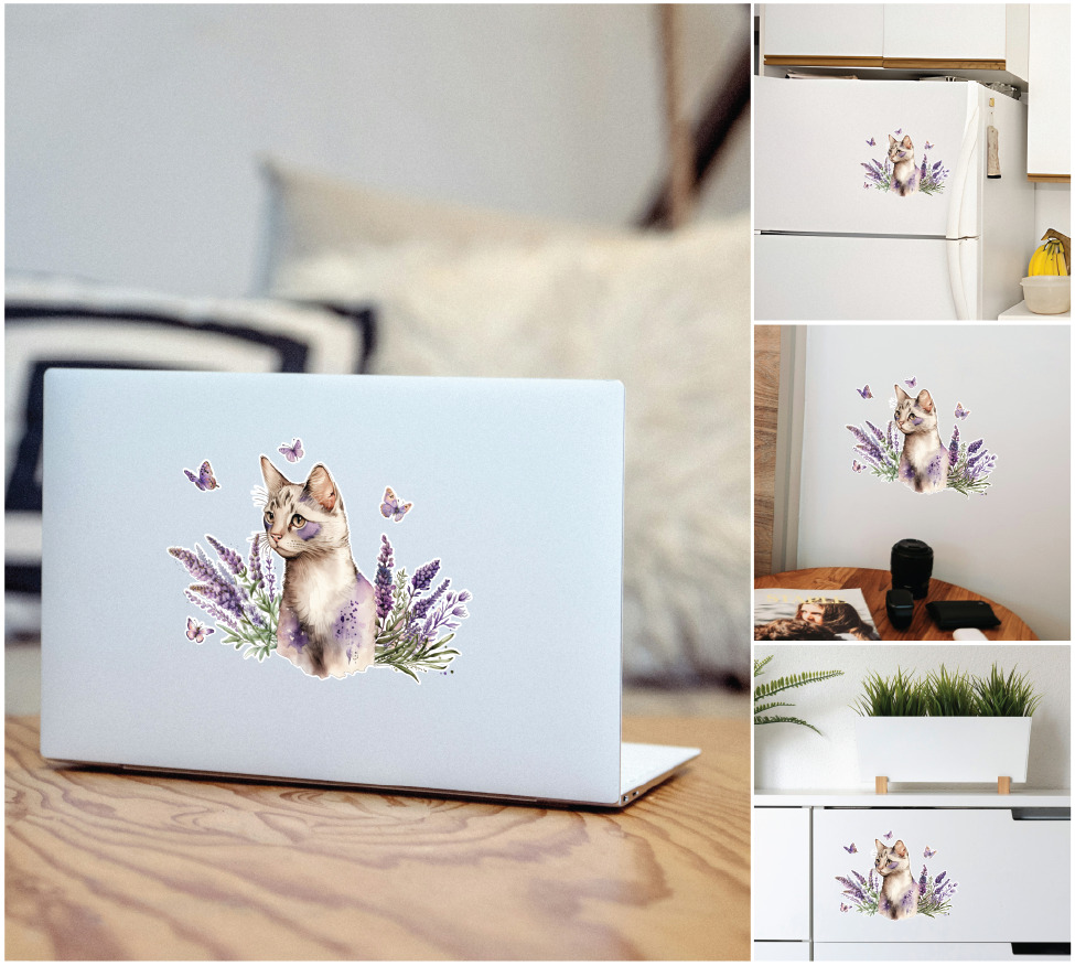 Декоративная наклейка Наш Декупаж Котик в лаванде А4 29,7x21 см