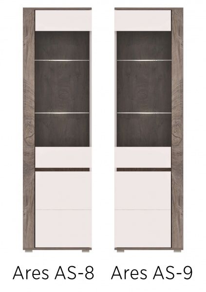 Витрина Ares AS9 правая белый глянец / дуб эндгрейн 