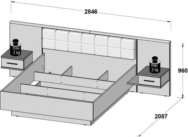 Комплект для спальні Forte Meble Bellevue BLQL161 N09 160x200 см дуб болотний/дуб чорний 