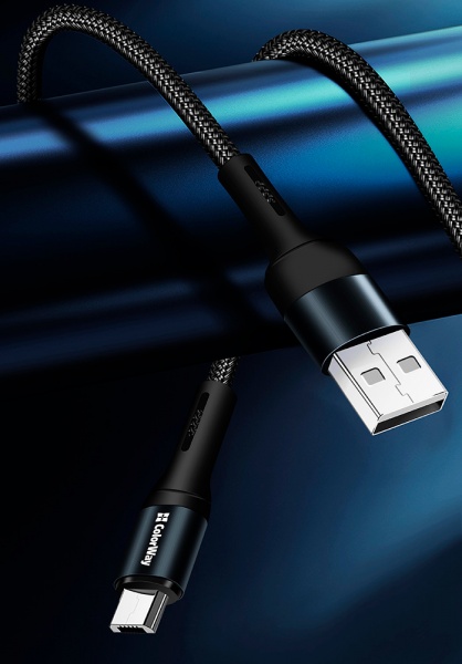 Кабель ColorWay USB - MicroUSB (nylon) 2.4 А 1 м чорний (CW-CBUM045-BK) 