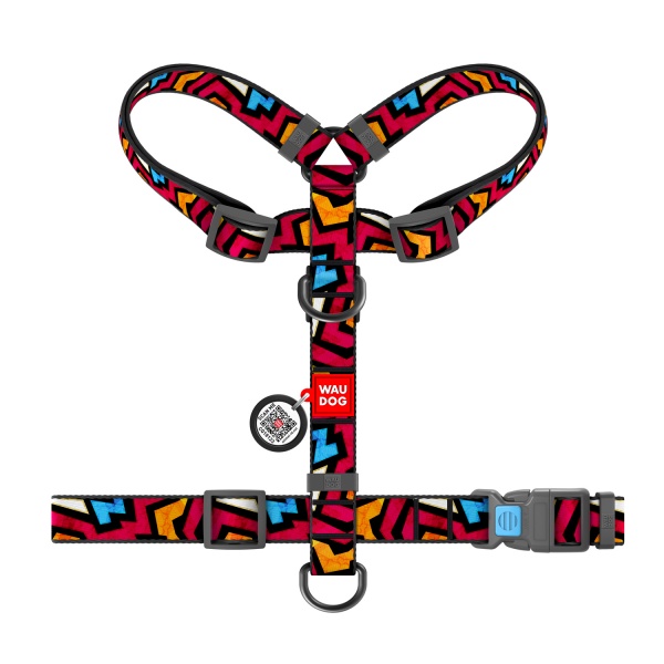Шлейка анатомічна Waudog Nylon H-подібна з QR-паспортом Графіті р.S