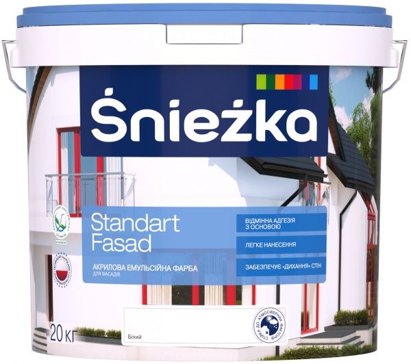 Краска акриловая водоэмульсионная Sniezka Standart Fasad мат белый 15л 20кг 