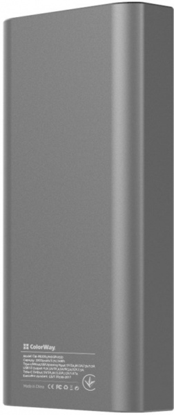 Зовнішній акумулятор (Powerbank) ColorWay 20000 mAh gray (CW-PB200LPH3GR-PDD) 