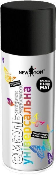Эмаль акриловая New Ton универсальная черная RAL 9005 полумат 400 мл