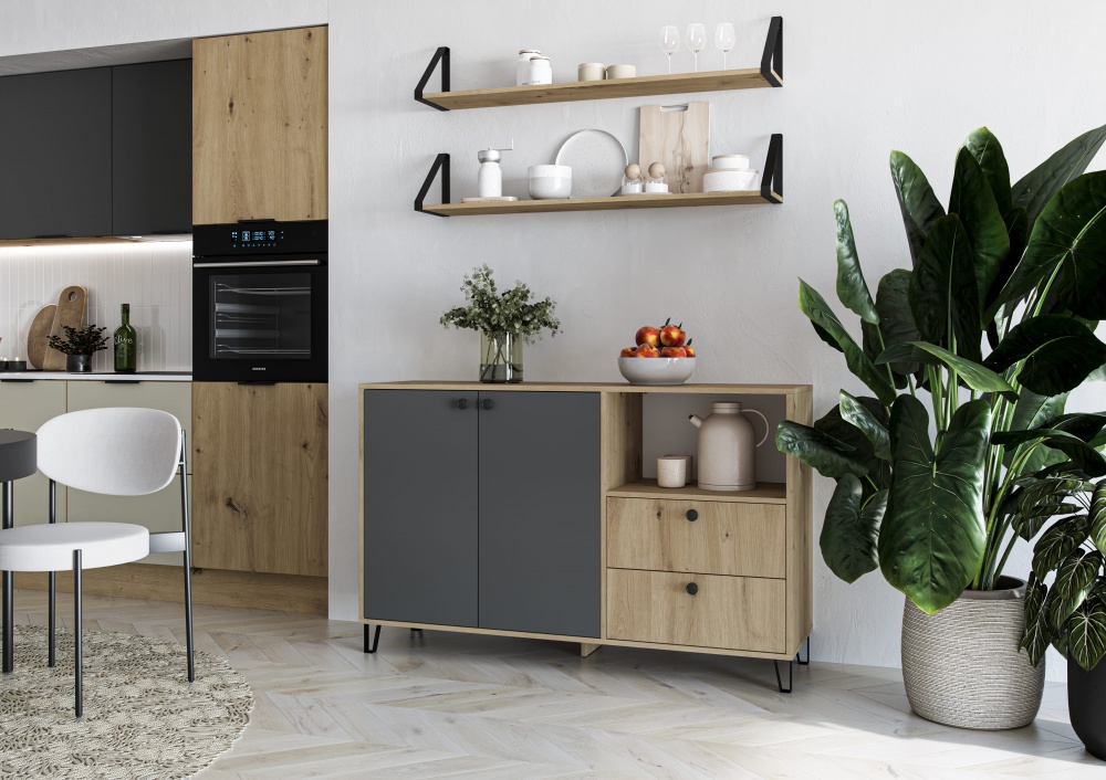 Тумба Грейд Крис 1400x880x410 мм дуб артизан/графит серый