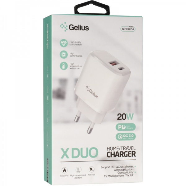Зарядний пристрій Gelius Pro X-Duo GP-HC014 USB / Type-C QC3.0 / PD20W White (2099900851834) 