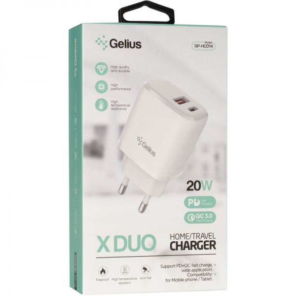Зарядное устройство Gelius Pro X-Duo GP-HC014 USB/Type-C QC3.0 / D20W White (2099900851834) 